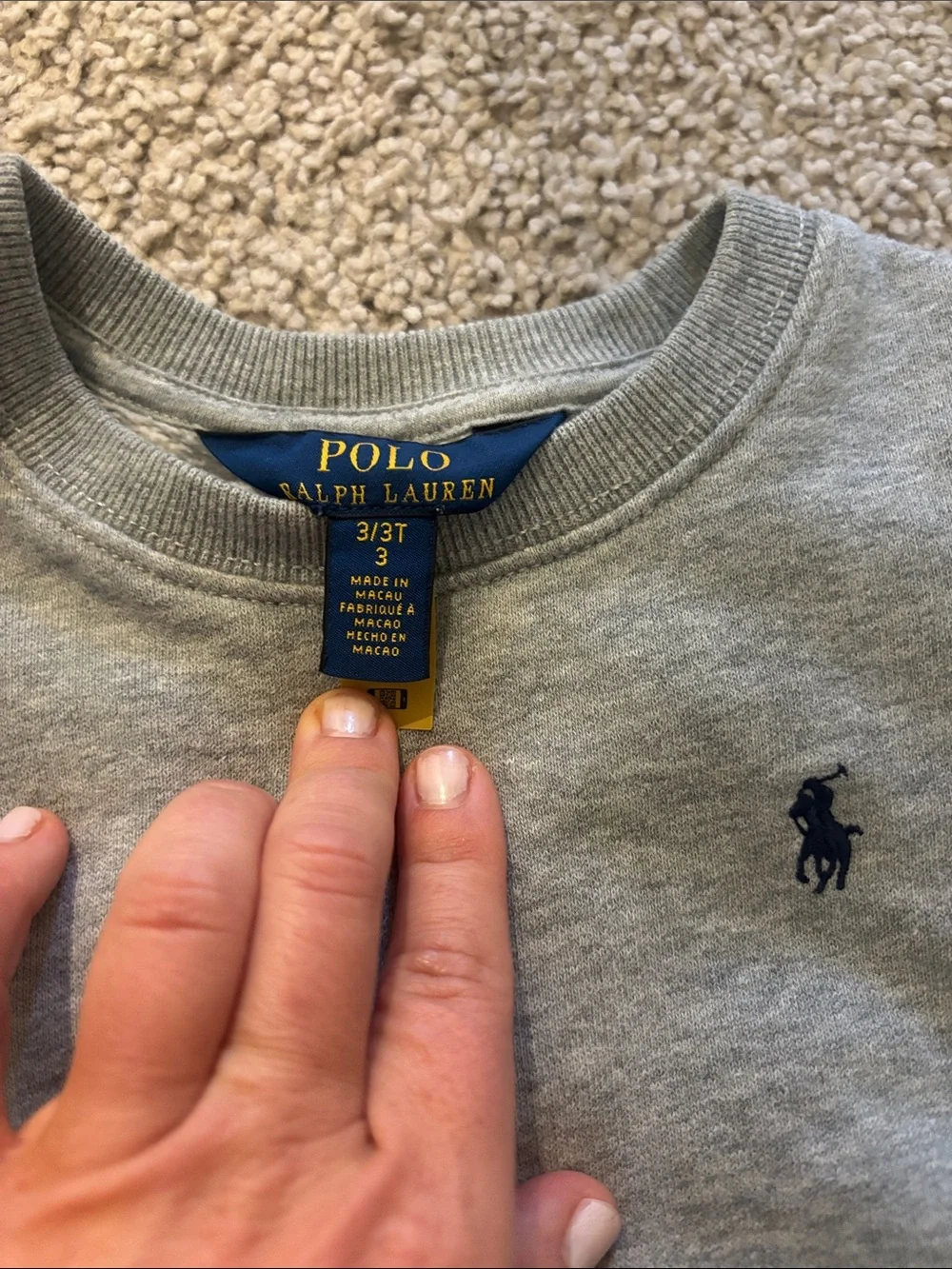 Ralph Lauren Light Gray Ruffle-Shoulder Sweatshirt with Navy Pony
